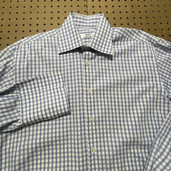 Sanfort LS Button Up Shirt Mens 16/41 Peter Elliot French Cuff Italy Plaid Blue - Picture 2 of 9